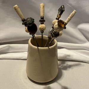 Wonderful set of 6 Ivory ( I do believe) n silver n beads lobster / seafood